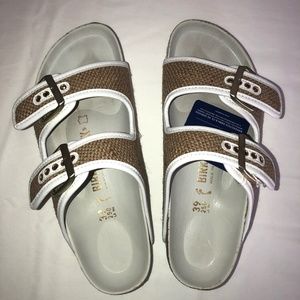 Birkenstock Arizona Nature Textile Jute w/White Sandals RARE - US 8-8.5/EU39N
